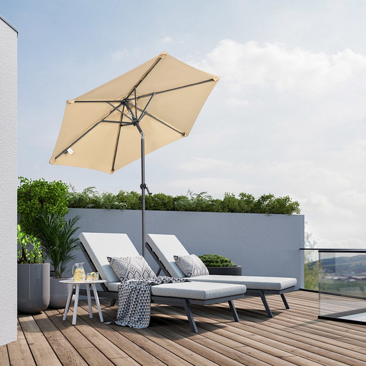 Angel Living Sonnenschirm 2M mit Kurbel und Neigbar, Gartenschirm Marktschirm Terrassenschirm Taupe Rund Sonneschirm Sonnenschutz aus Polyester UV50+
