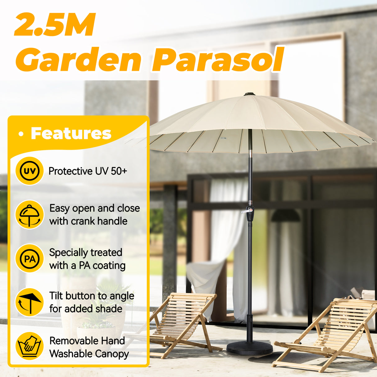 250cm Sonneschirm Sonnenschutz neigbar Rostfrei aus Aluminium, Stahl und Polyester