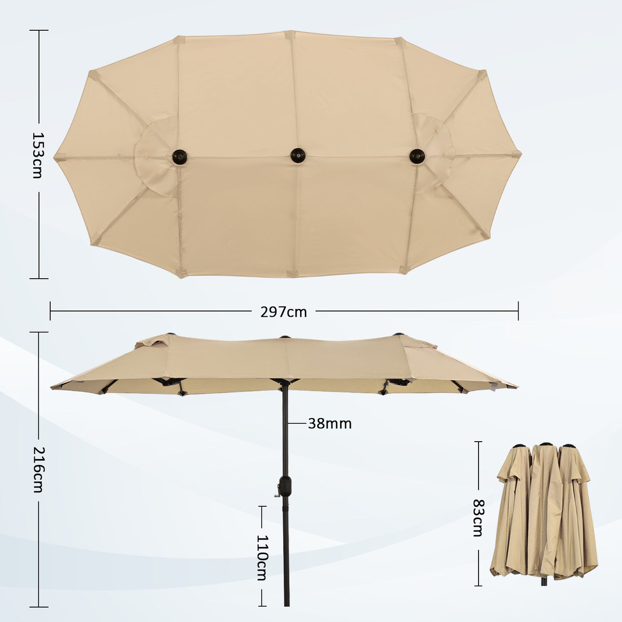 Angel Living Doppelsonnenschirm mit kurbel Groß Sonnenschirm Marktschirm für Terrasse,Balkon & Garten UPF 50+