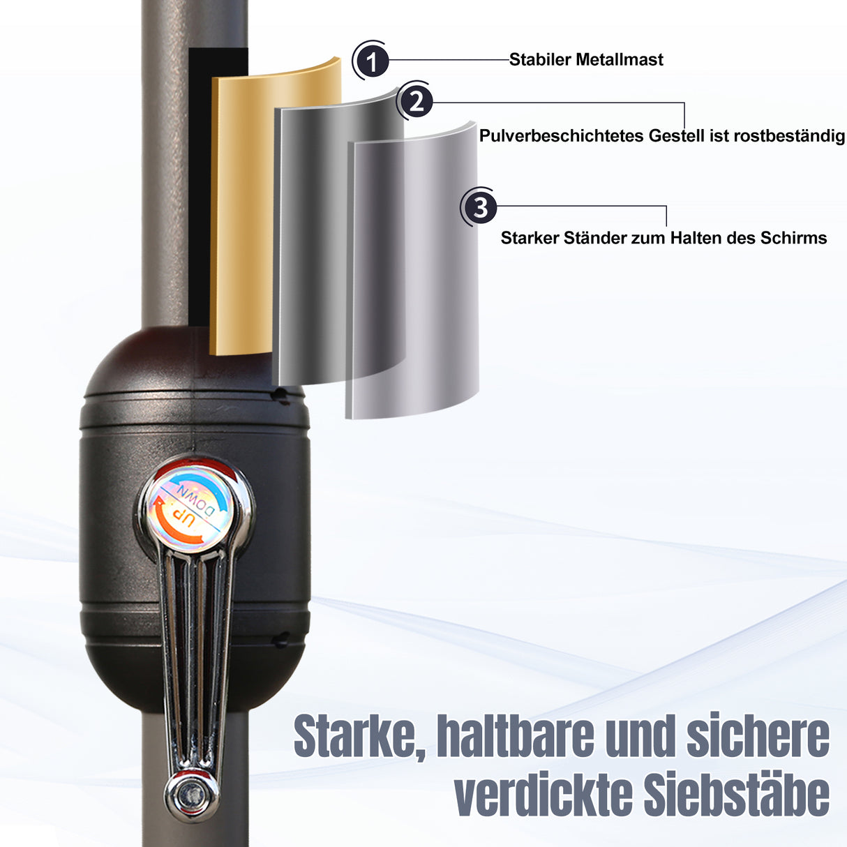 Caña de pescar Living la sombrilla Ø 300 cm de paraguas de jardín el paraguas de mercado el paraguas de terrazas Taupe aproximadamente el Paraguas solar la protección solar de aluminio y poliéster UV50