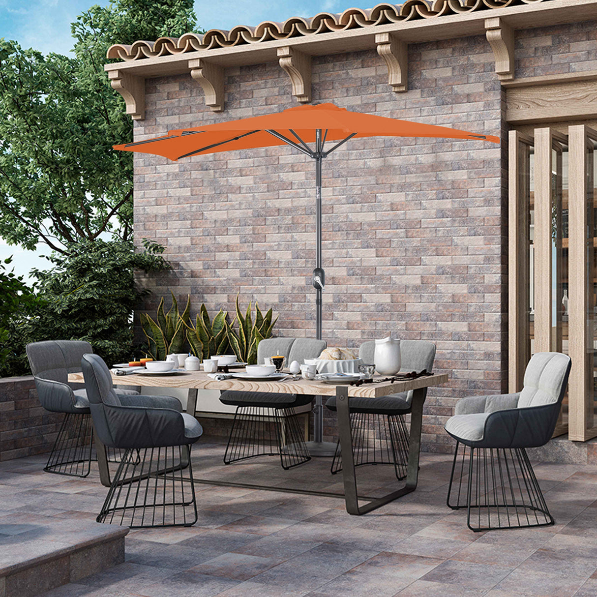 Angel Living 2.7M Halber Sonnenschirm mit Kurbel und Neigbar, UV-Schutz Marktschirm für Terrasse,Poolbereich,Balkon & Garten
