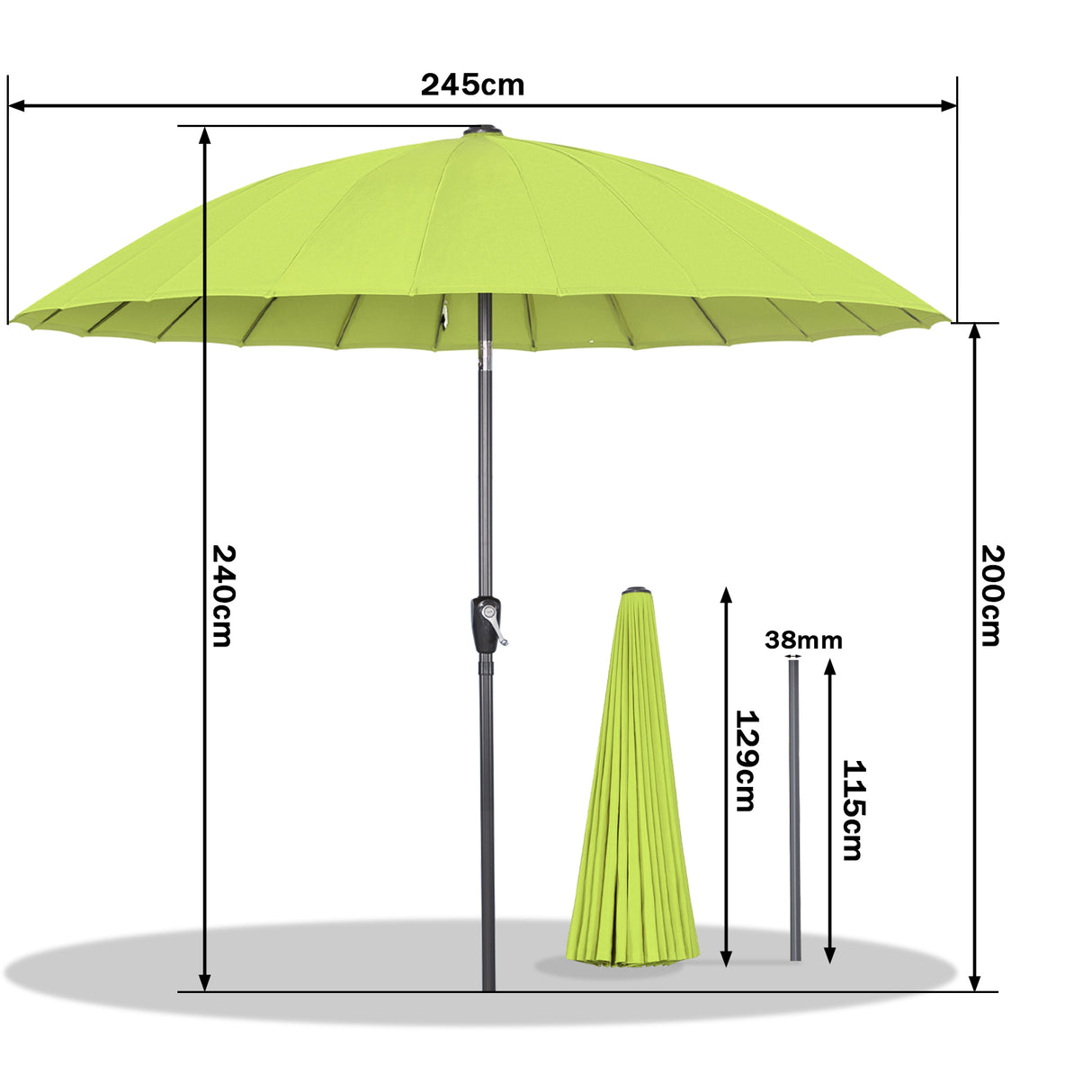 250cm Sonneschirm Sonnenschutz neigbar Rostfrei aus Aluminium, Stahl und Polyester