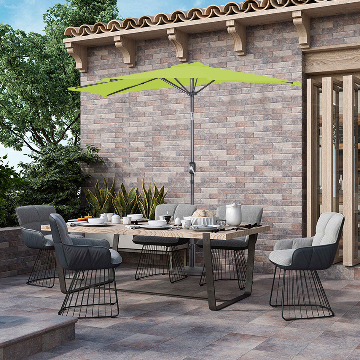 Angel Living 2.7M Halber Sonnenschirm mit Kurbel und Neigbar, UV-Schutz Marktschirm für Terrasse,Poolbereich,Balkon & Garten