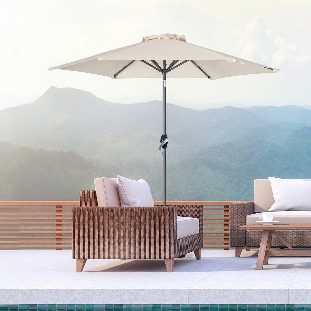 Angel Living Sonnenschirm 2.3M mit Kurbel und Neigbar, Gartenschirm Marktschirm Terrassenschirm Taupe Rund Sonneschirm Sonnenschutz aus Polyester UV50+