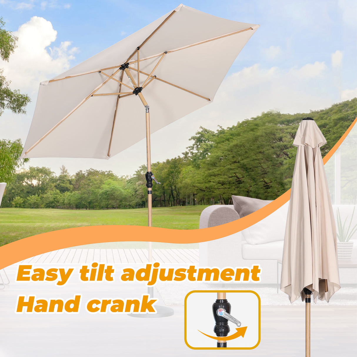 Angel Living Sonnenschirm Ø 300 cm Gartenschirm Marktschirm Terrassenschirm Taupe Rund Sonneschirm Sonnenschutz aus Aluminium und Polyester UV50+ (Cremegelb)