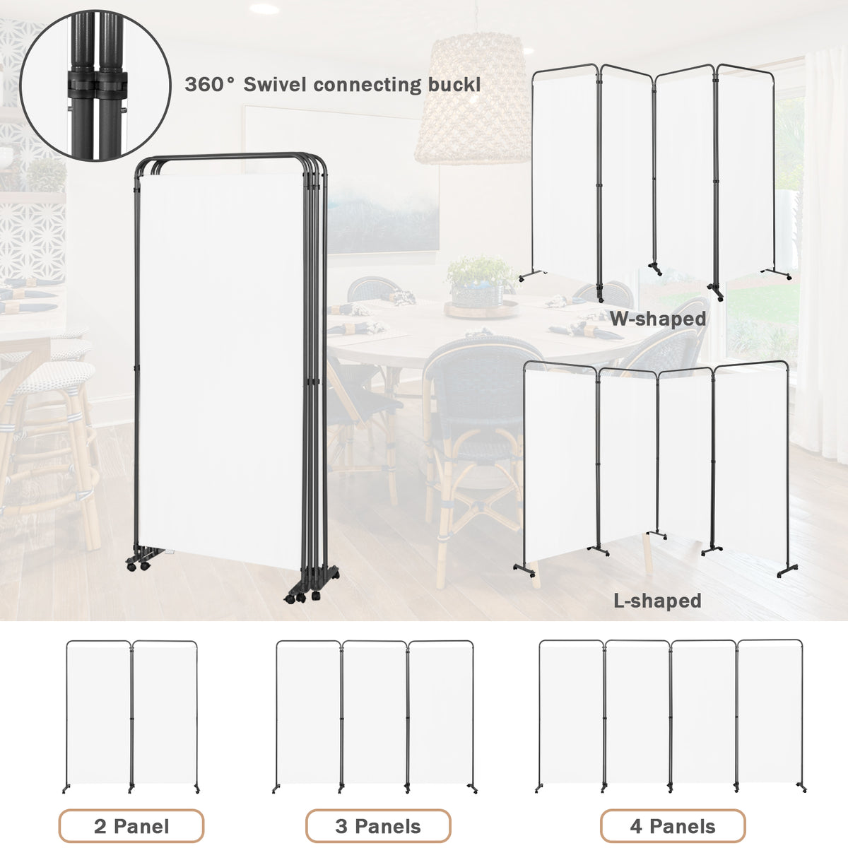 Angel Living Paravent 4 Teilig 324x184 cm, Faltbare Trennwand Spanische Wand Raumteiler, Dekorativer Paravent als Raumtrenner für Wohnzimmer Büro Balkon