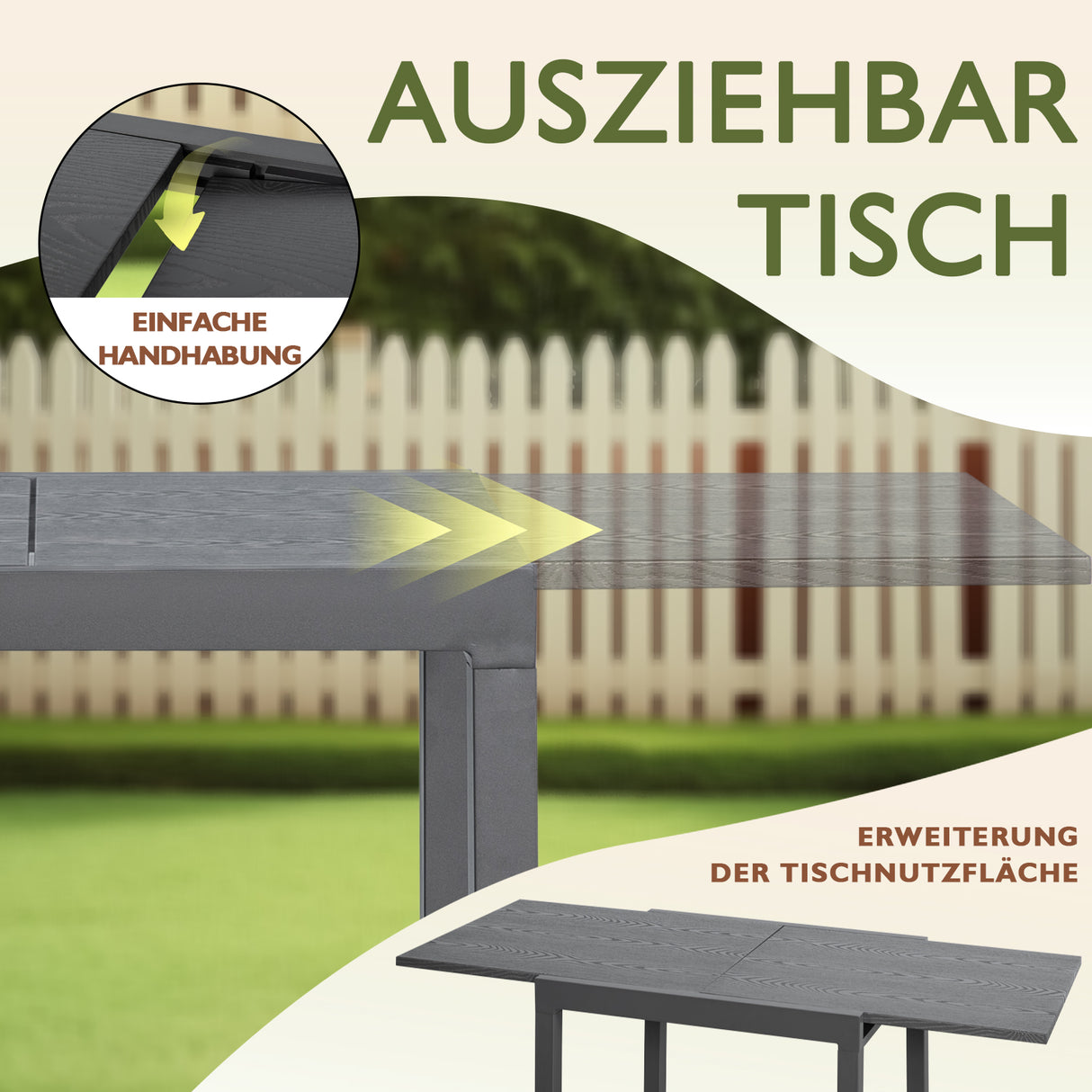 Angel Living Ausziehbarer Gartentisch, Ausziehbarer Außentisch aus Aluminium und Stahl, Gartenmöbel für Balkone und Terrassen, ausziehbar bis 160 cm, 80 x 80 x 75 cm, Dunkelgrau