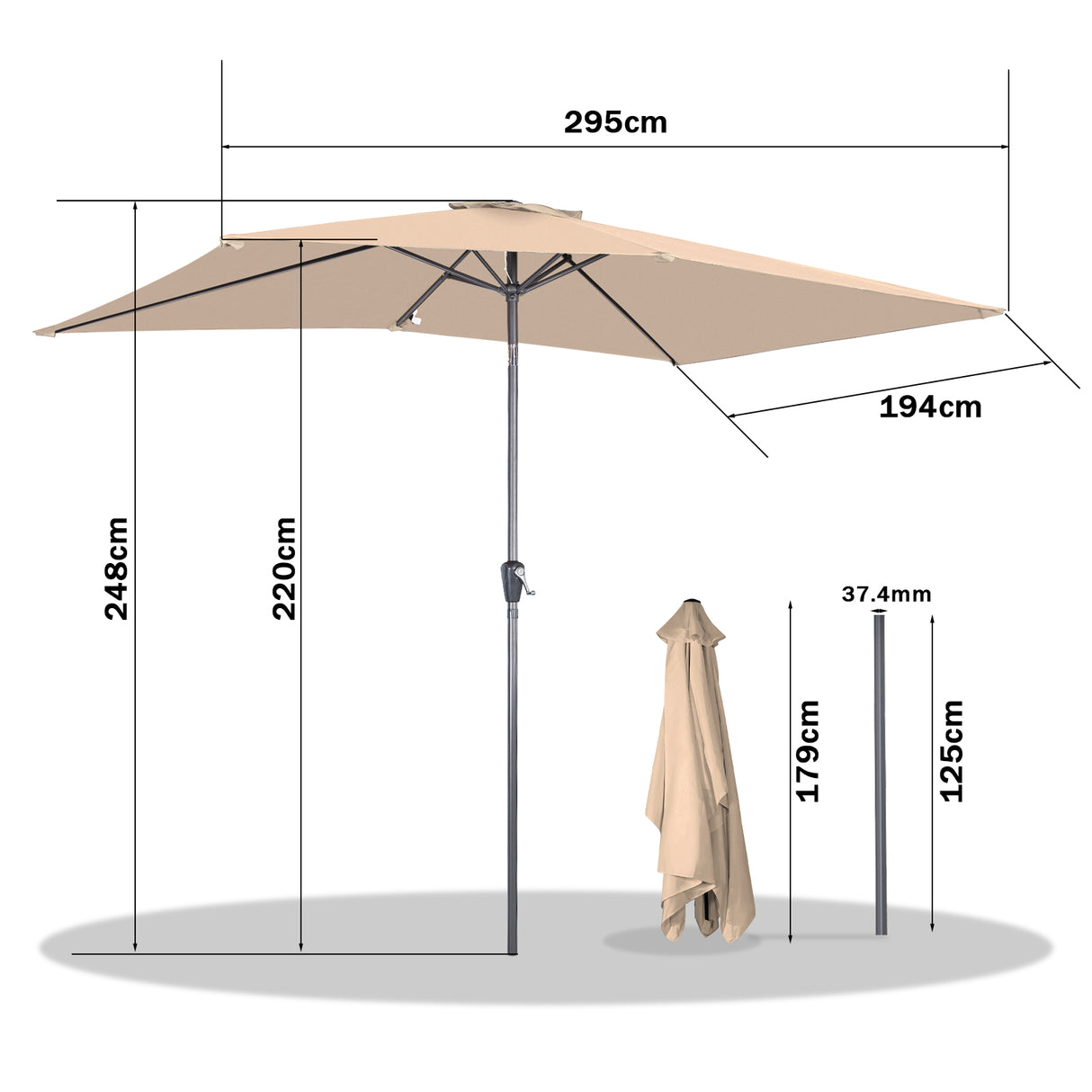 Angel Living 200 x 300 cm Sonnenschirm Rechteckig Marktschirm Terrassenschirm aus Metall mit Kurbel und Neigung für Gartenterrasse,mit UV-Schutz 40+
