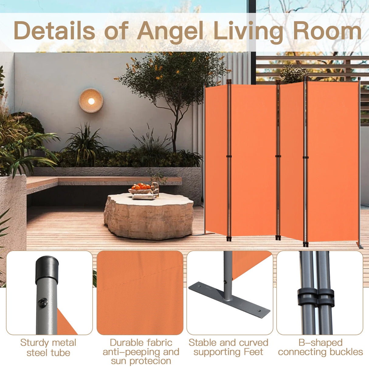 Paravent 4tlg Sichtschutz,Faltbildschirm Raumteiler Sichtschutz aus Stahl und Polyester