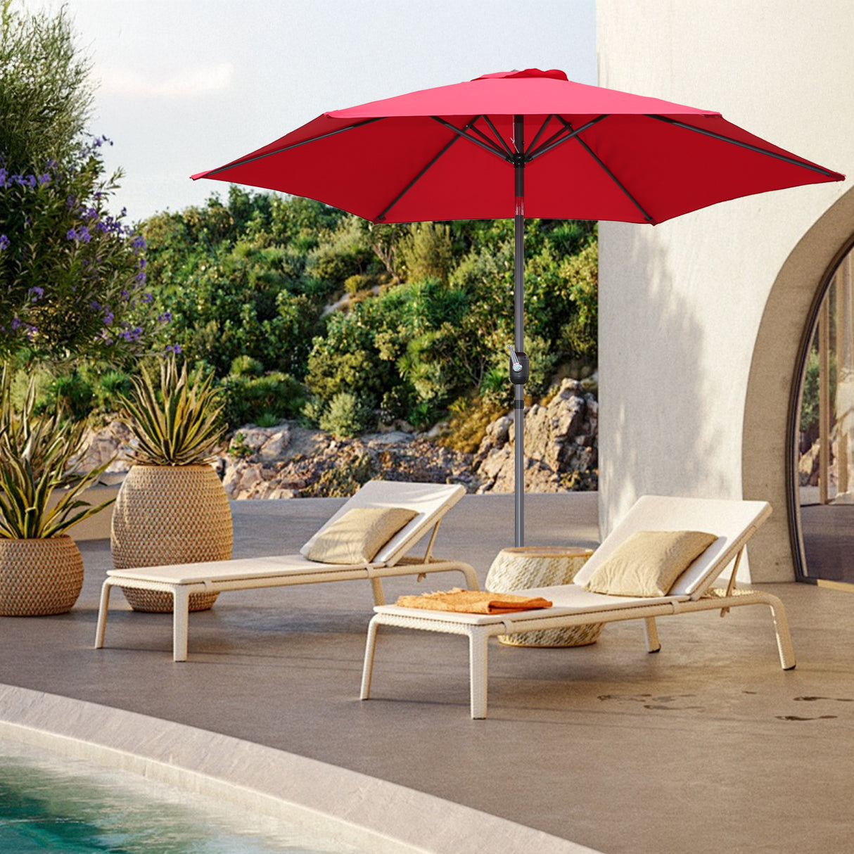Caña de pescar Living la sombrilla Ø 300 cm de paraguas de jardín el paraguas de mercado el paraguas de terrazas Taupe aproximadamente el Paraguas solar la protección solar de aluminio y poliéster UV50