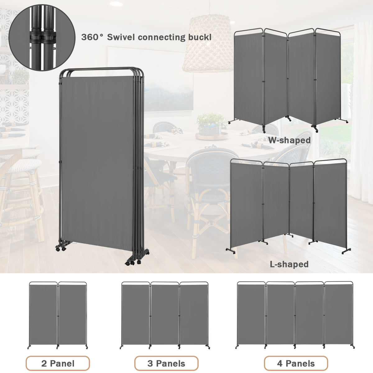 Angel Living Paravent 4 Teilig 324x184 cm, Faltbare Trennwand Spanische Wand Raumteiler, Dekorativer Paravent als Raumtrenner für Wohnzimmer Büro Balkon