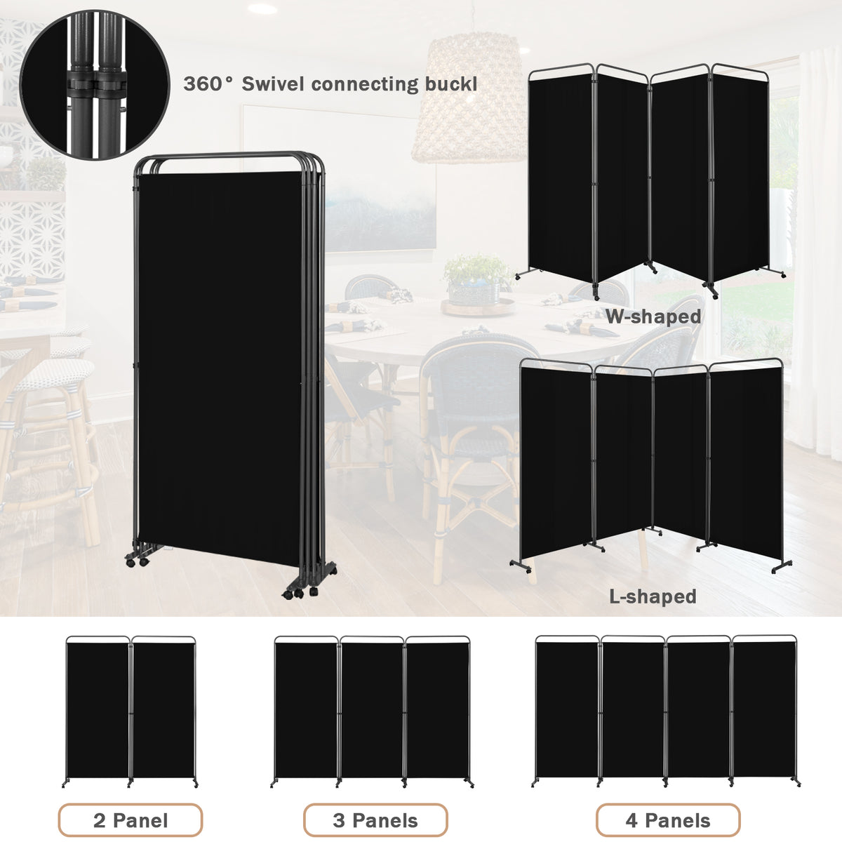 Angel Living Paravent 4 Teilig 324x184 cm, Faltbare Trennwand Spanische Wand Raumteiler, Dekorativer Paravent als Raumtrenner für Wohnzimmer Büro Balkon