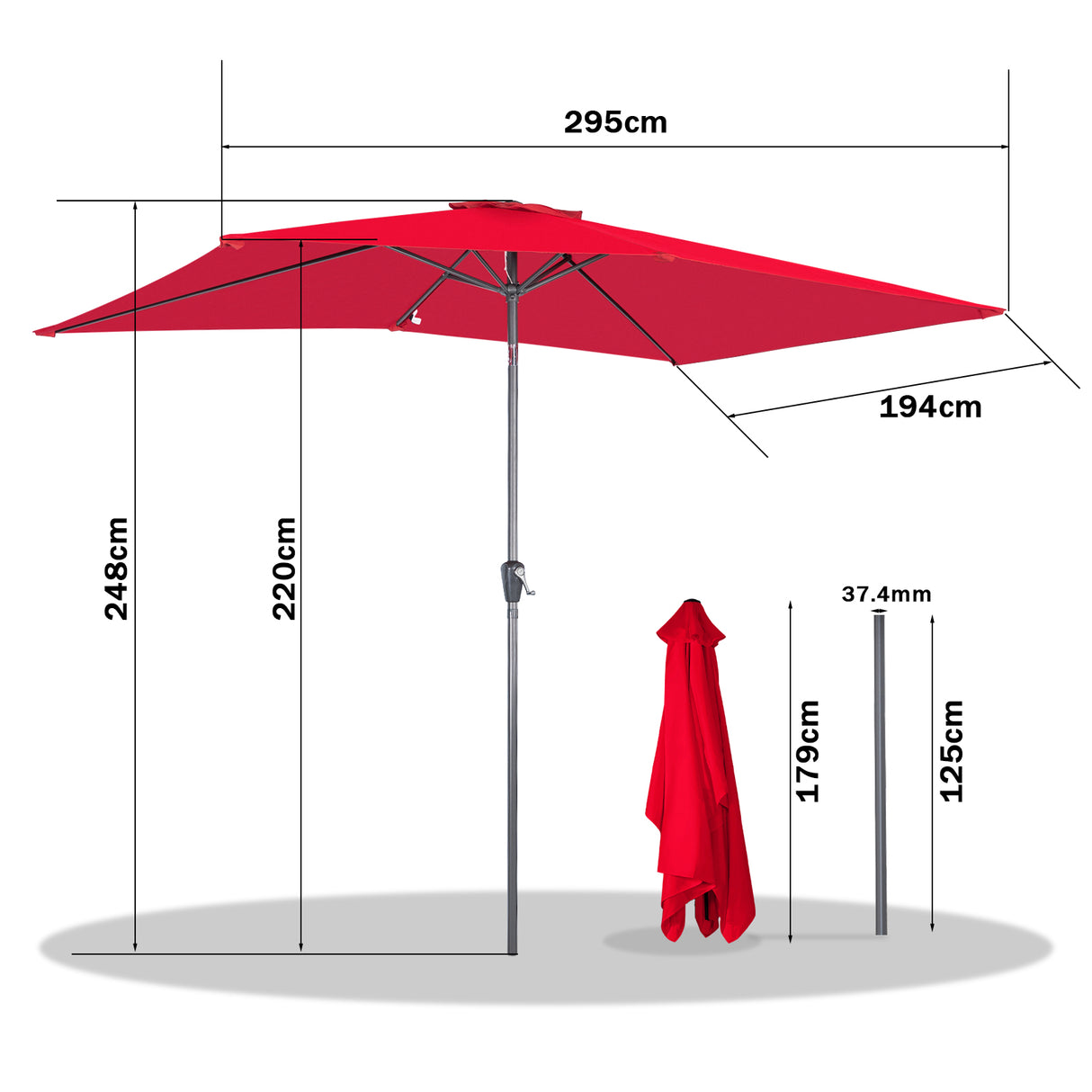 Angel Living 200 x 300 cm Sonnenschirm Rechteckig Marktschirm Terrassenschirm aus Metall mit Kurbel und Neigung für Gartenterrasse,mit UV-Schutz 40+