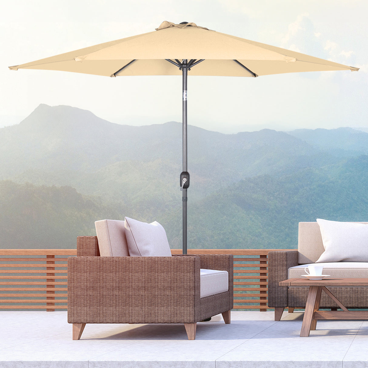 Angel Living Sonnenschirm Ø 300 cm Gartenschirm Marktschirm Terrassenschirm Taupe Rund Sonneschirm Sonnenschutz aus Metall und Polyester UV50+