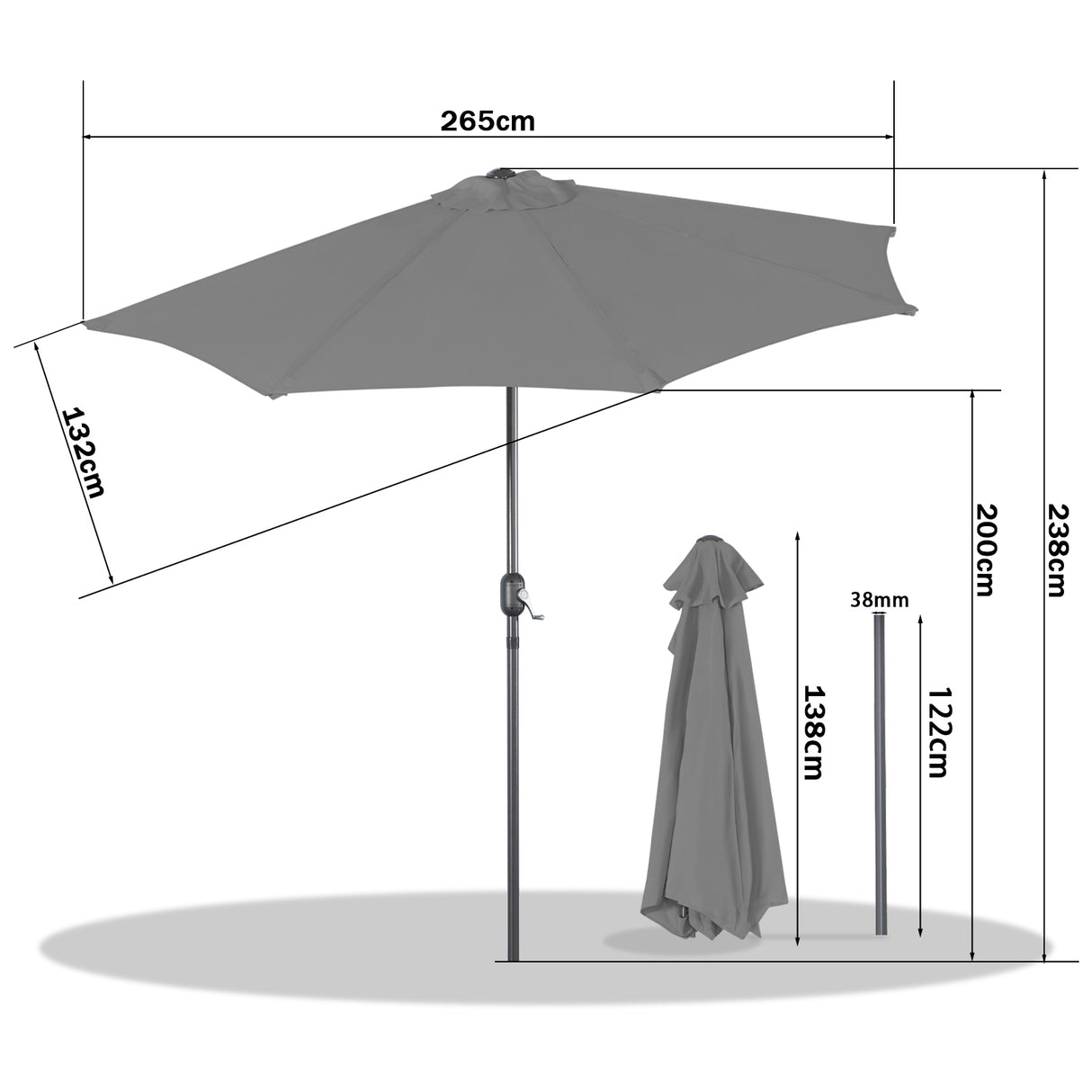 Angel Living 2.7M Halber Sonnenschirm mit Kurbel und Neigbar, UV-Schutz Marktschirm für Terrasse,Poolbereich,Balkon & Garten