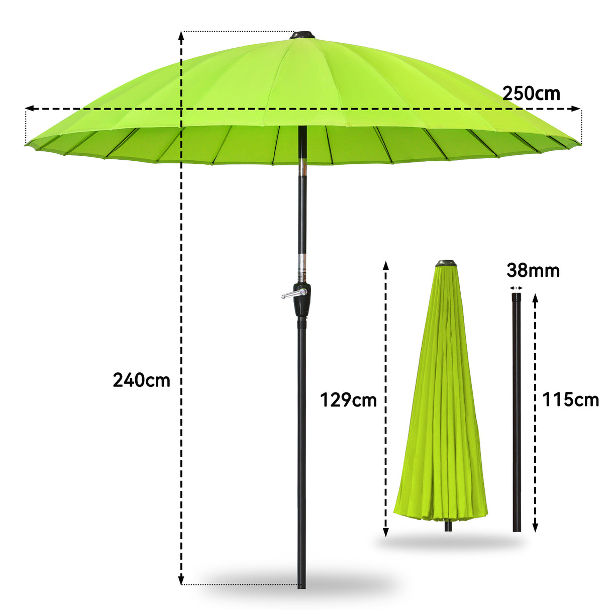 250cm Sonneschirm Sonnenschutz neigbar Rostfrei aus Aluminium, Stahl und Polyester