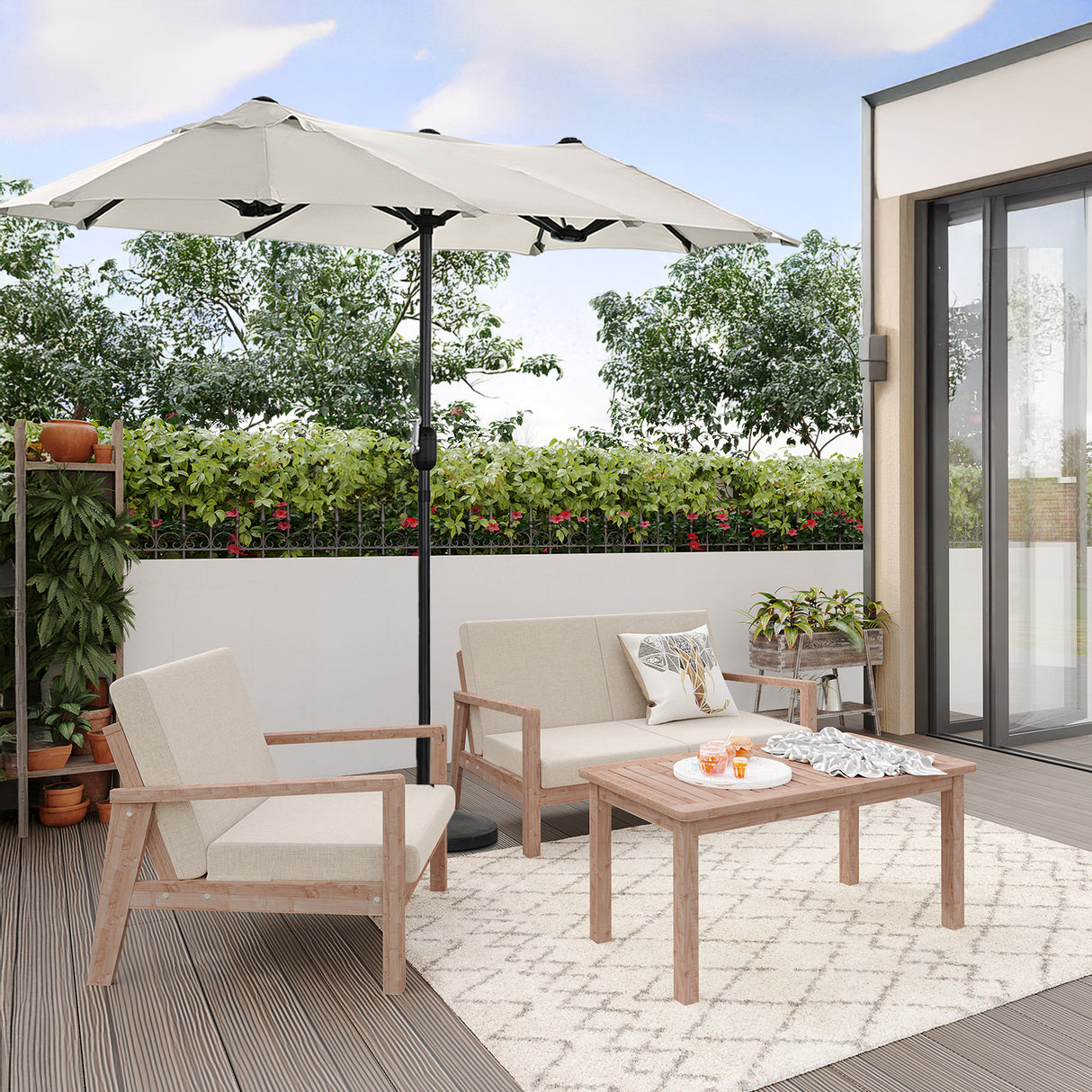 Angel Living Doppelsonnenschirm mit kurbel Groß Sonnenschirm Marktschirm für Terrasse,Balkon & Garten UPF 50+