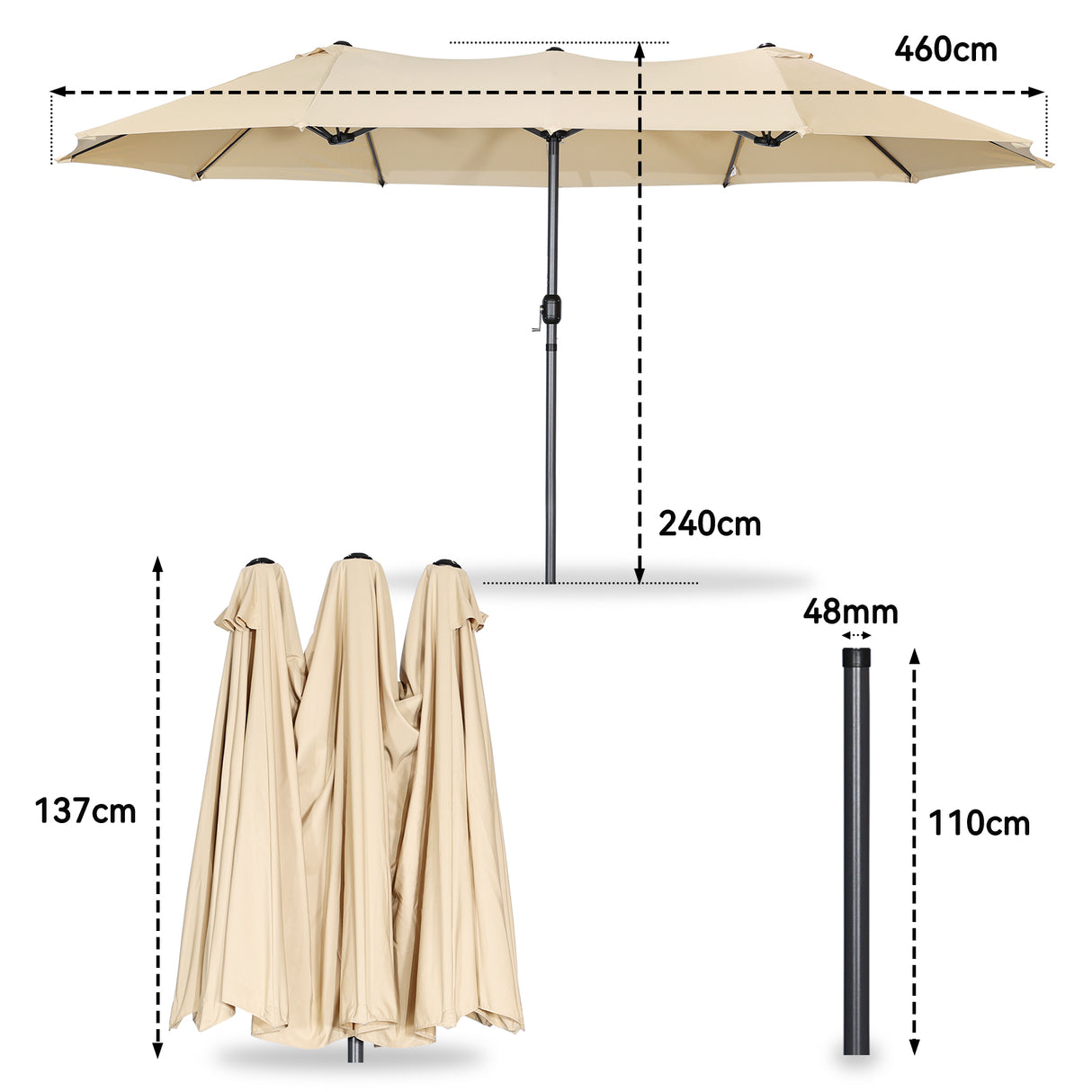 270 X 460 cm Aluminium Doppelsonnenschirm Gartenschirm Sonnenschutz UV50+