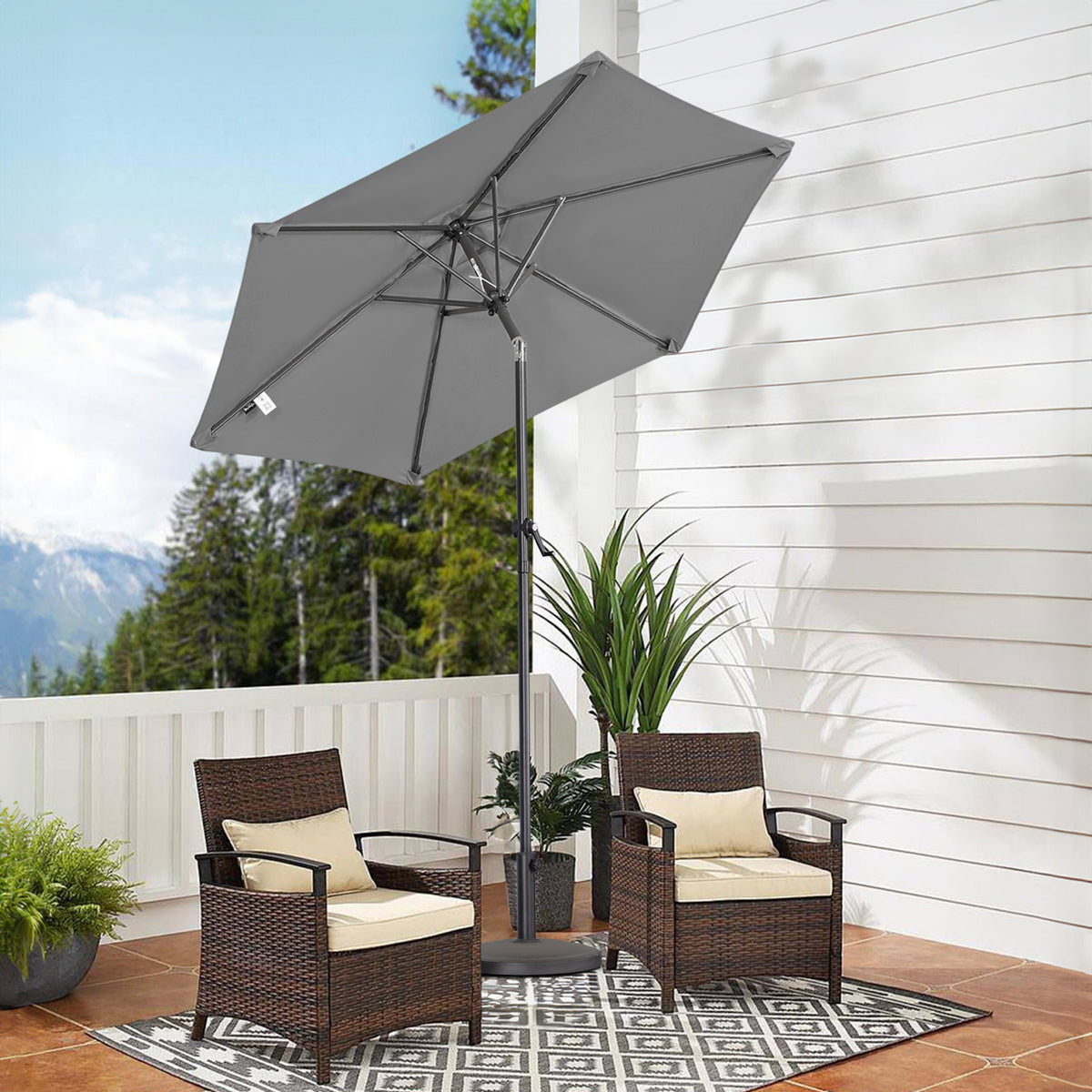 Angel Living Sonnenschirm 2M mit Kurbel und Neigbar, Gartenschirm Marktschirm Terrassenschirm Taupe Rund Sonneschirm Sonnenschutz aus Polyester UV50+