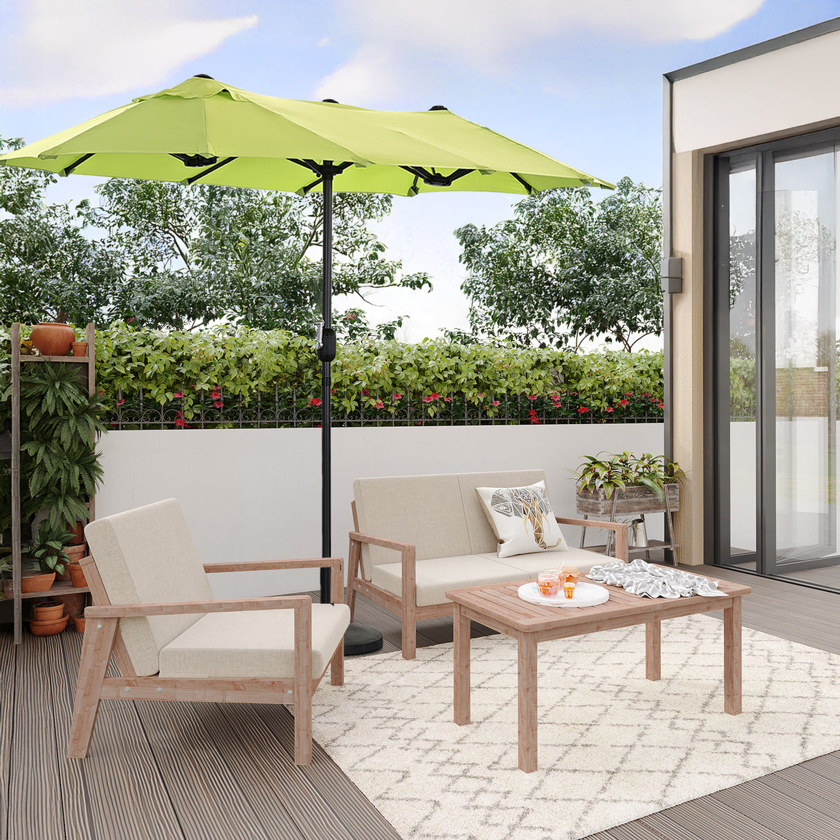 Angel Living Doppelsonnenschirm mit kurbel Groß Sonnenschirm Marktschirm für Terrasse,Balkon & Garten UPF 50+