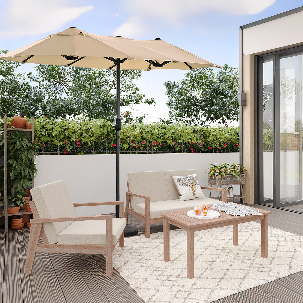 Angel Living Doppelsonnenschirm mit kurbel Groß Sonnenschirm Marktschirm für Terrasse,Balkon & Garten UPF 50+