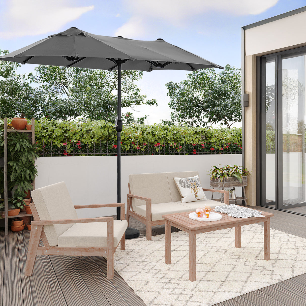 Angel Living Doppelsonnenschirm mit kurbel Groß Sonnenschirm Marktschirm für Terrasse,Balkon & Garten UPF 50+