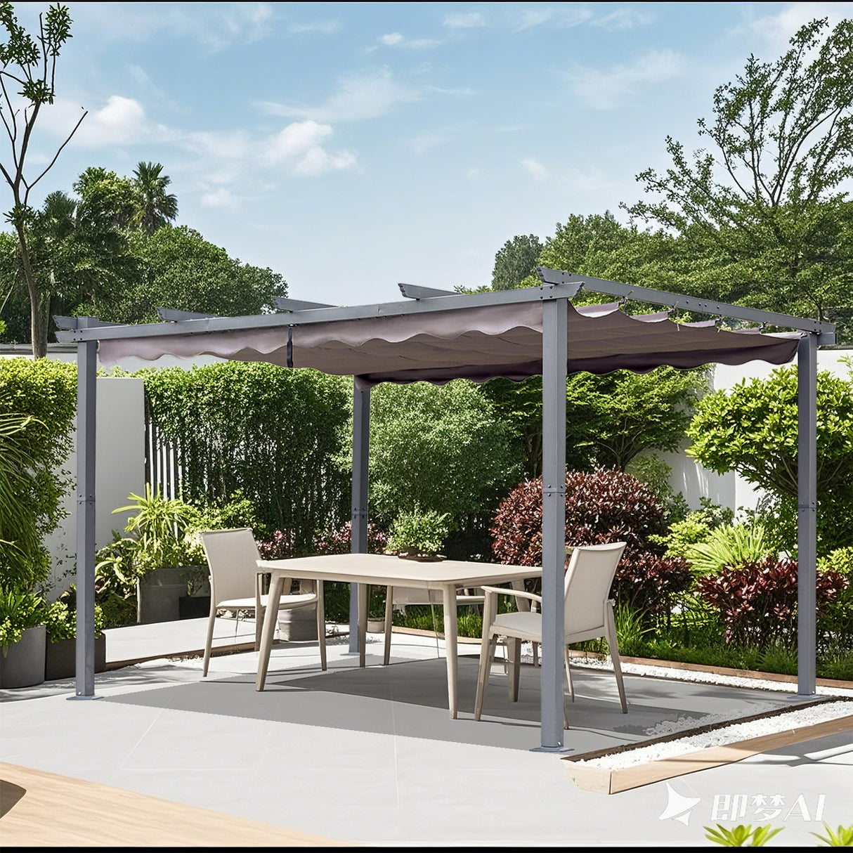 Angel Living Pergola aus Aluminium in anthrazit, Dachrohre aus Stahl, Verstellbares Dach aus Polyester