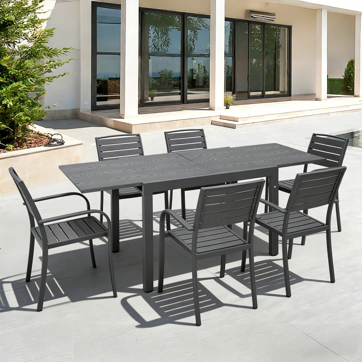 Angel Living Ausziehbarer Gartentisch, Ausziehbarer Außentisch aus Aluminium und Stahl, Gartenmöbel für Balkone und Terrassen, ausziehbar bis 160 cm, 80 x 80 x 75 cm, Dunkelgrau