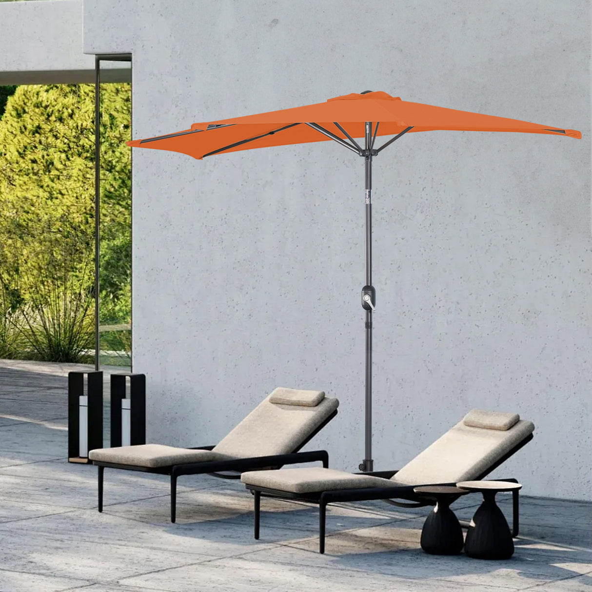 Angel Living 2.7M Halber Sonnenschirm mit Kurbel und Neigbar, UV-Schutz Marktschirm für Terrasse,Poolbereich,Balkon & Garten