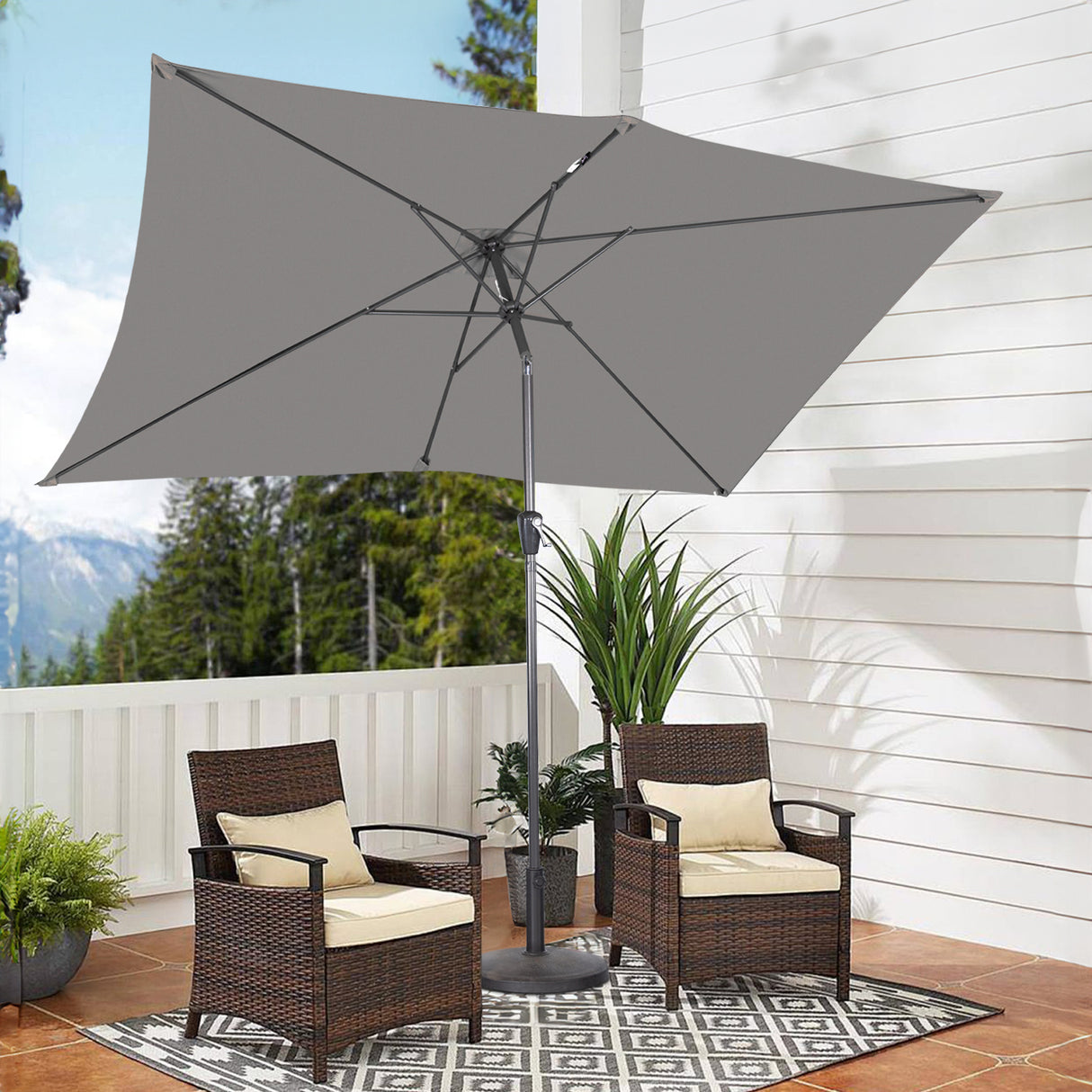 Angel Living 200 x 300 cm Sonnenschirm Rechteckig Marktschirm Terrassenschirm aus Metall mit Kurbel und Neigung für Gartenterrasse,mit UV-Schutz 40+