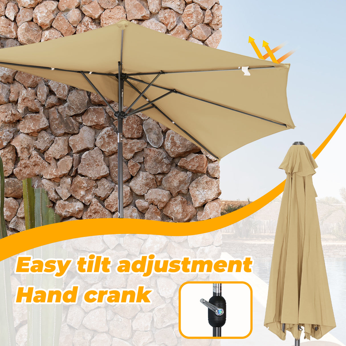 Angel Living 250cm Halbrund Sonnenschirm, Marktschirm,Terrassenschirm mit Kurbel für Garten,Terrassen,Höfe,Schwimmbäder,mit UV-Schutz 40+