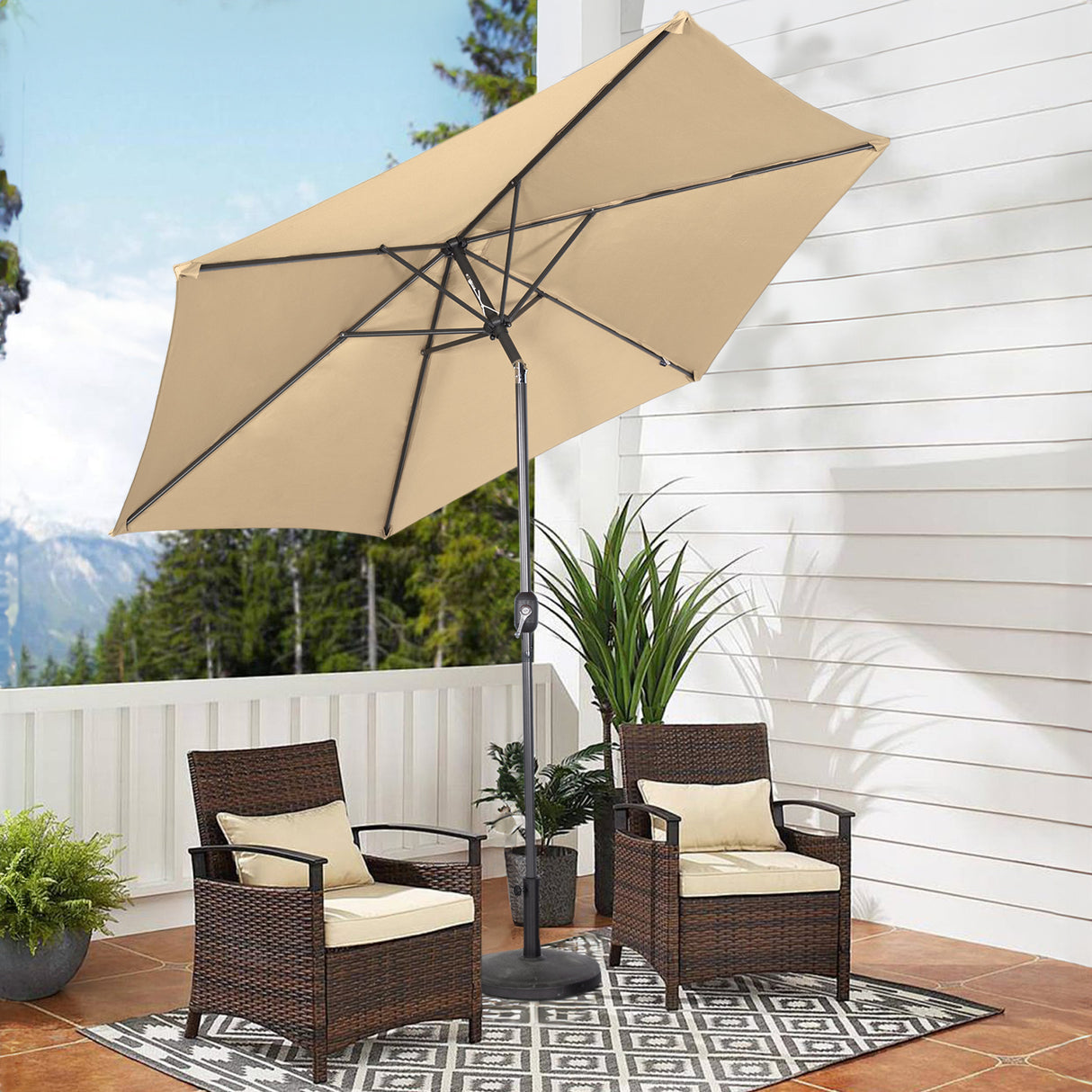 Angel Living Sonnenschirm Ø 300 cm Gartenschirm Marktschirm Terrassenschirm Taupe Rund Sonneschirm Sonnenschutz aus Metall und Polyester UV50+