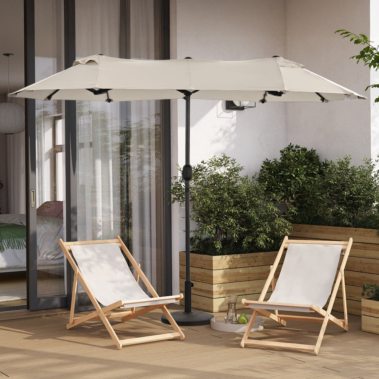 Angel Living Doppelsonnenschirm mit kurbel Groß Sonnenschirm Marktschirm für Terrasse,Balkon & Garten UPF 50+