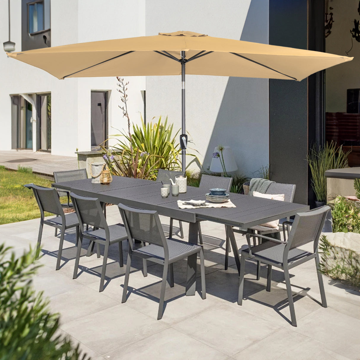 300x200cm Sonnenschirm Rechteck Sonneschirm aus aus Aluminium, Stahl und Polyester