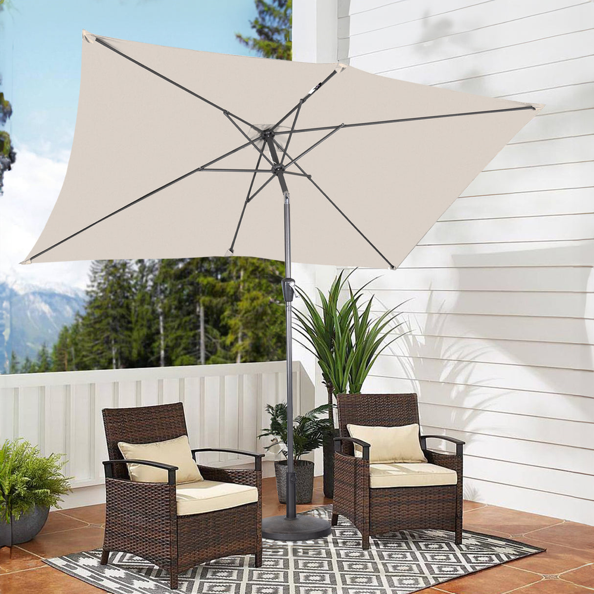 Angel Living 200 x 300 cm Sonnenschirm Rechteckig Marktschirm Terrassenschirm aus Metall mit Kurbel und Neigung für Gartenterrasse,mit UV-Schutz 40+