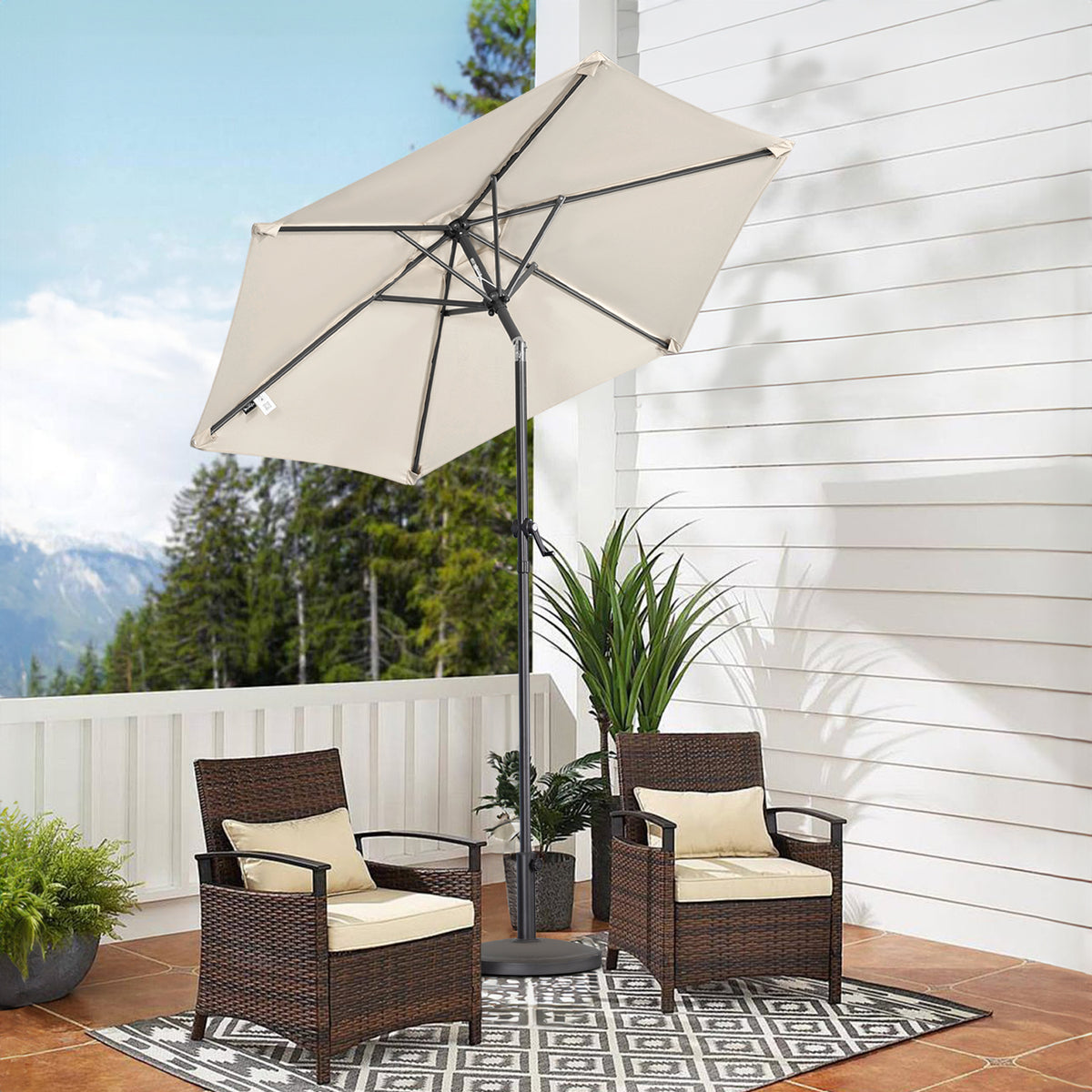 Angel Living Sonnenschirm 2M mit Kurbel und Neigbar, Gartenschirm Marktschirm Terrassenschirm Taupe Rund Sonneschirm Sonnenschutz aus Polyester UV50+