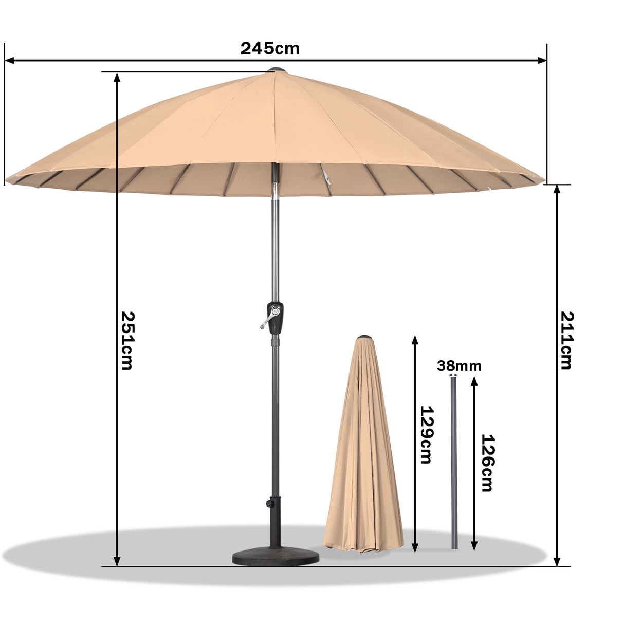 Angel Living Sonnenschirm Fiberglas 250cm mit Neigbar,UV 50+ Kurbelschirm Balkonschirm Marktschirm für Garten & Balkon