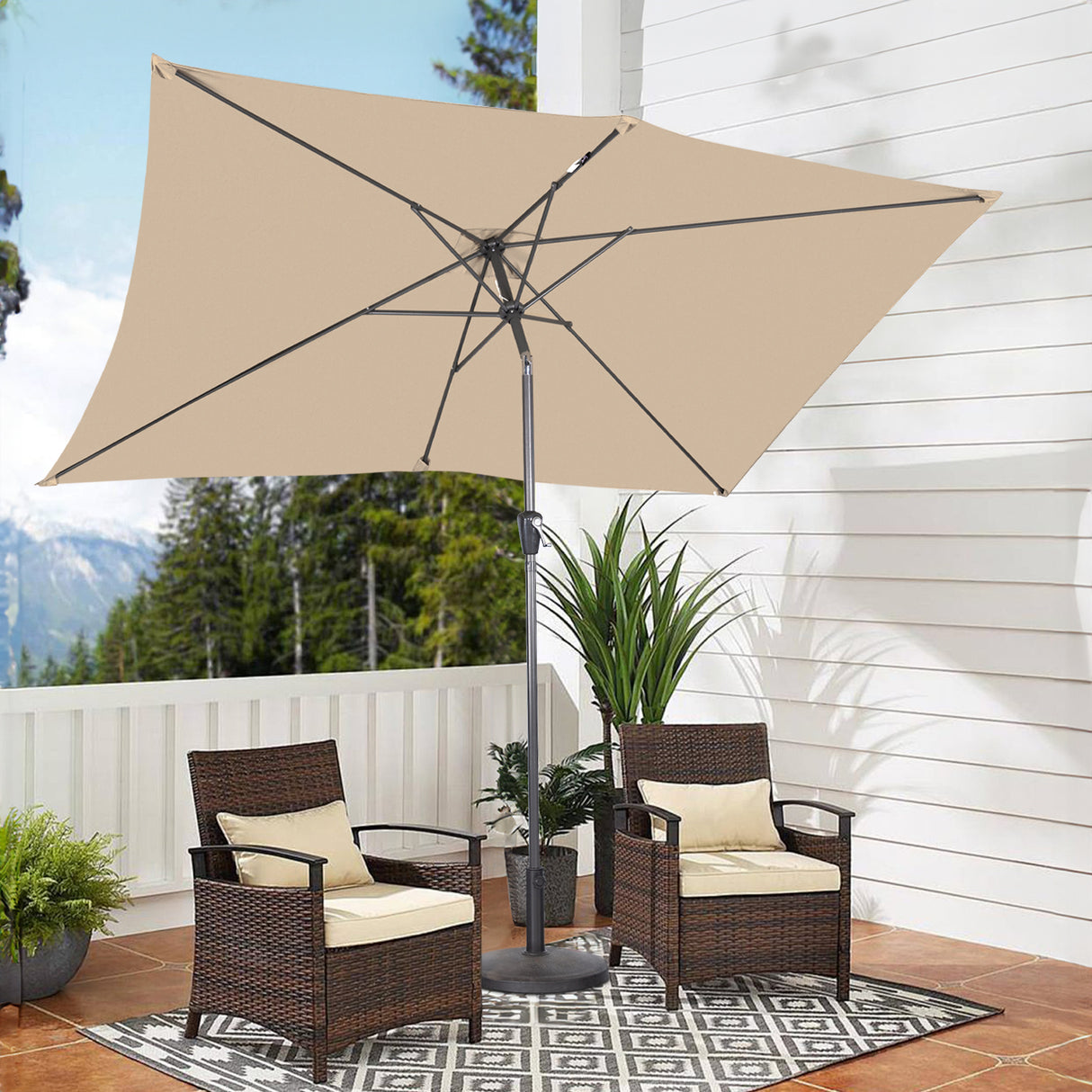 Angel Living 200 x 300 cm Sonnenschirm Rechteckig Marktschirm Terrassenschirm aus Metall mit Kurbel und Neigung für Gartenterrasse,mit UV-Schutz 40+