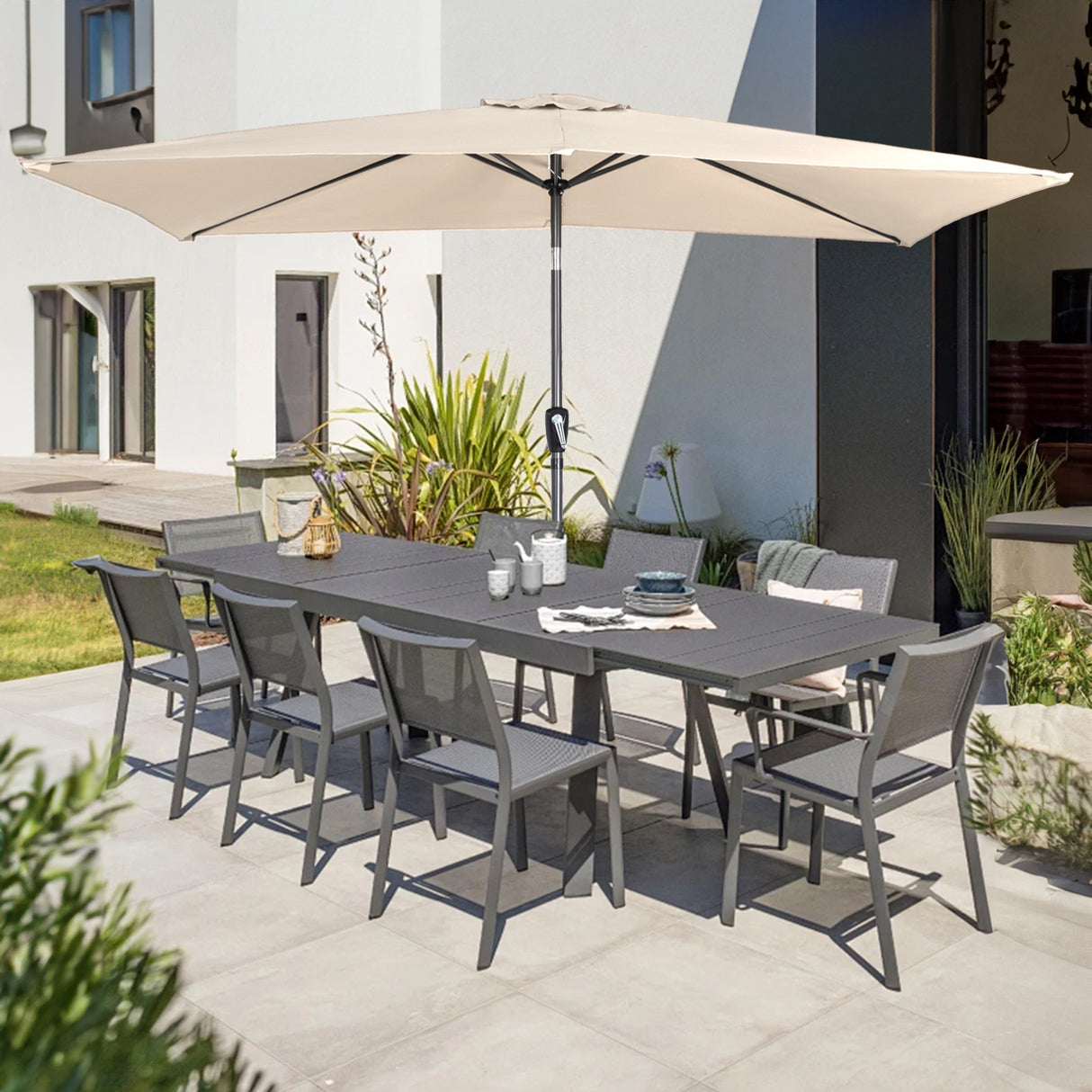 300x200cm Sonnenschirm Rechteck Sonneschirm aus aus Aluminium, Stahl und Polyester