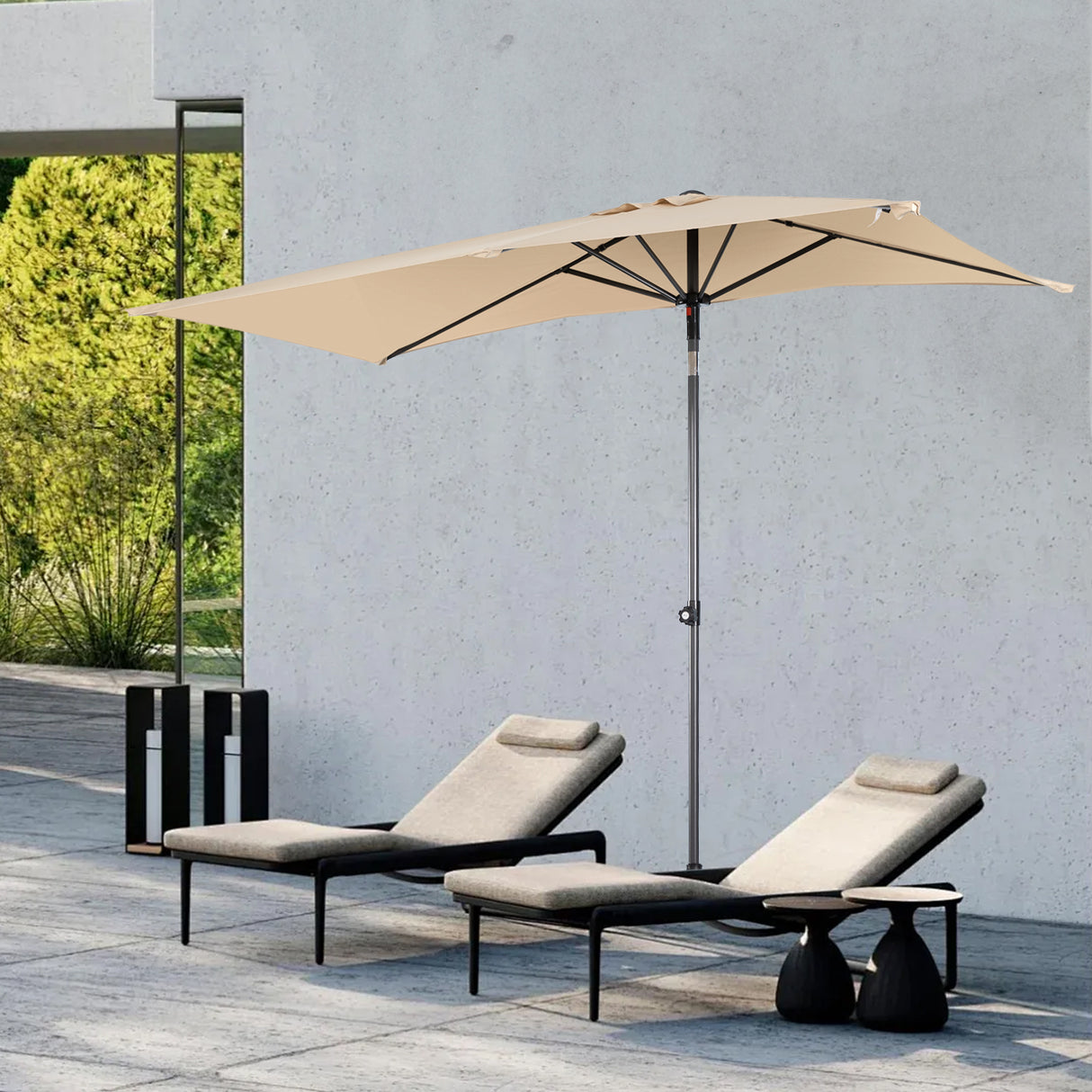 Angel Living Halbrunder Sonnenschirm 235x122cm für Balkon & Terrasse, Schwenkbar links/rechts, Aluminium-Kurbel, UV-Schutz