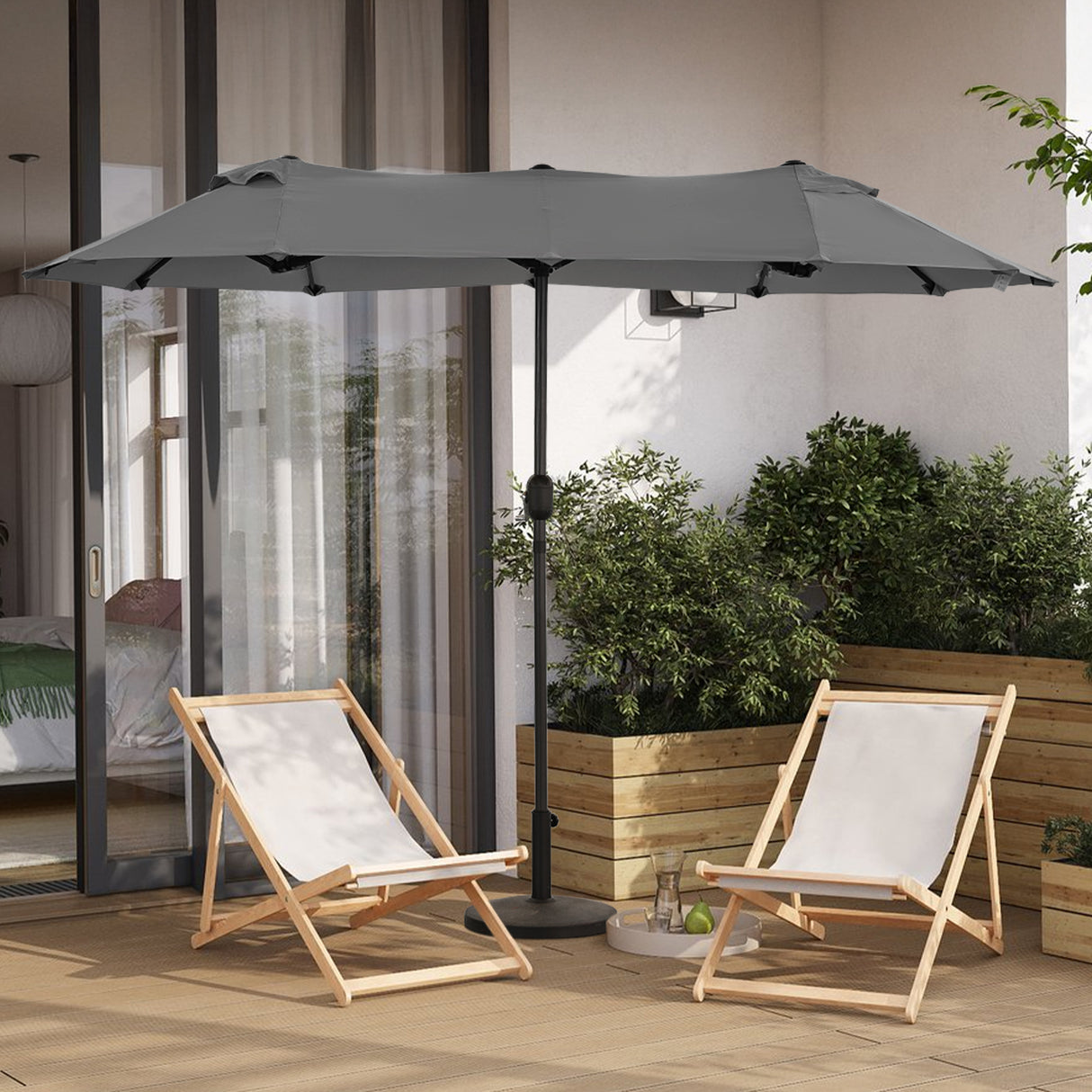 Angel Living Doppelsonnenschirm mit kurbel Groß Sonnenschirm Marktschirm für Terrasse,Balkon & Garten UPF 50+