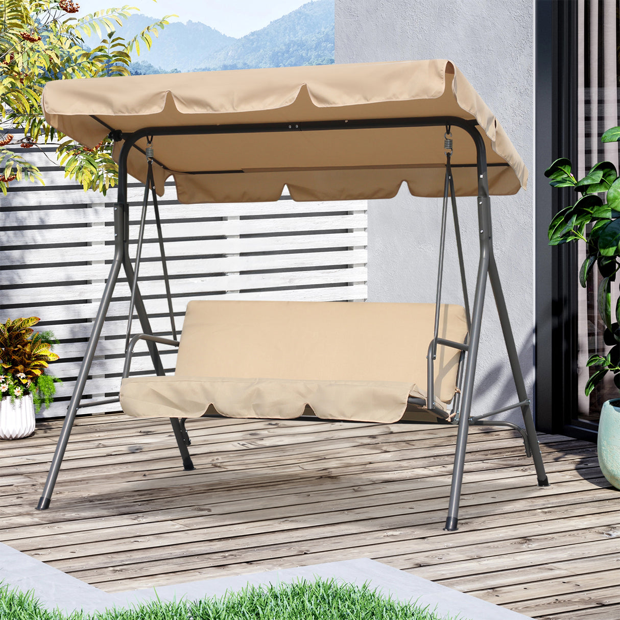 Hollywoodschaukel Gartenschaukel 3 Sitzer mit Sonnenschutz 173x110x151cm