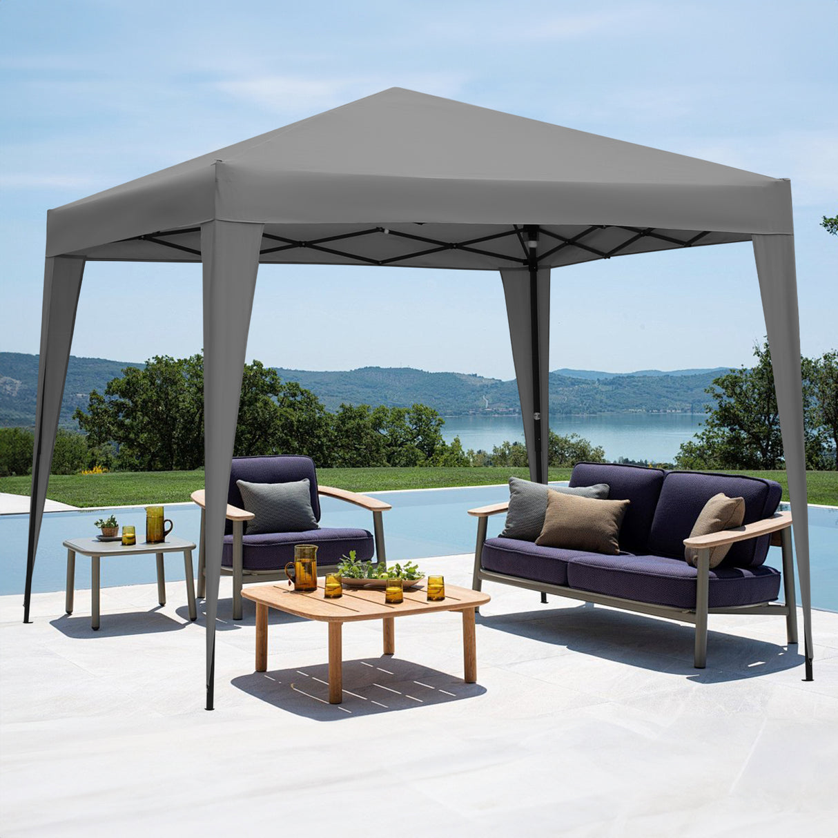 2.5x2.5M Pavilion Faltbar Terassen Dach Wasserabweisend ausStahl und Polyester