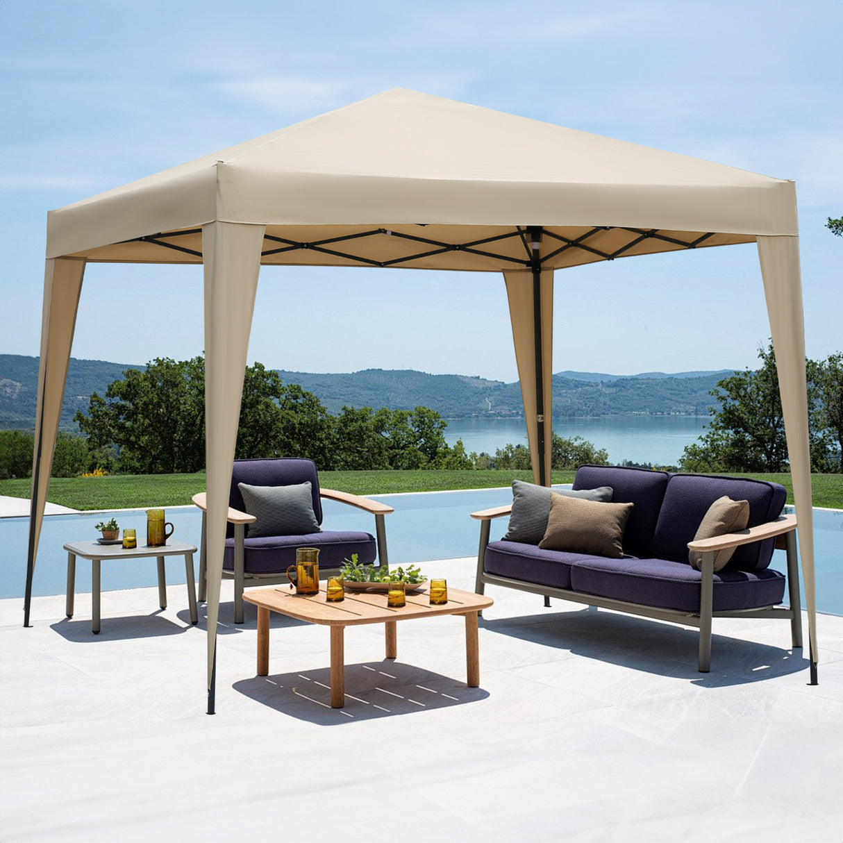 2.5x2.5M Pavilion Faltbar Terassen Dach Wasserabweisend ausStahl und Polyester