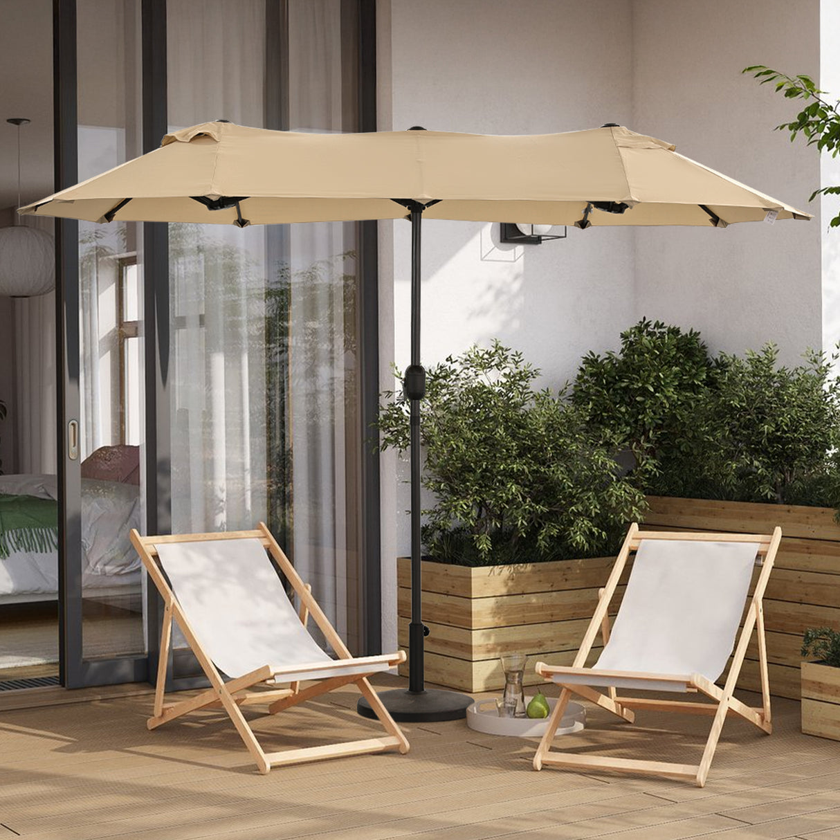 Angel Living Doppelsonnenschirm mit kurbel Groß Sonnenschirm Marktschirm für Terrasse,Balkon & Garten UPF 50+