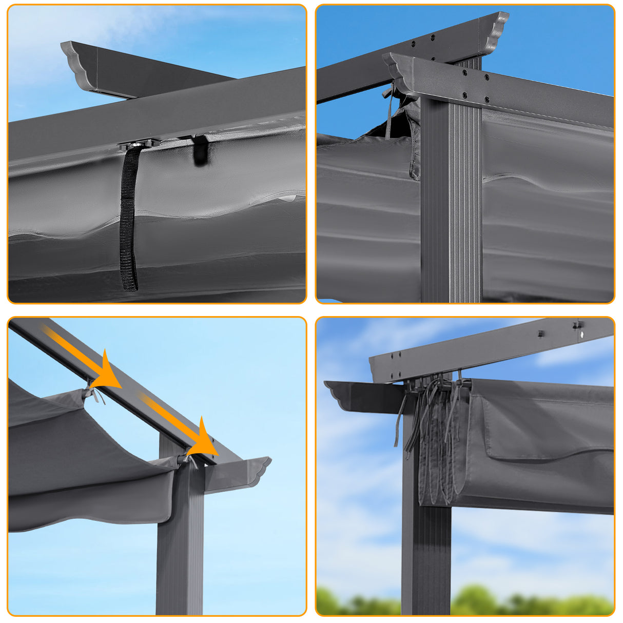 Angel Living Garten Pergola Pavillon Gartenpavillon aus Aluminium in anthrazit, Dachrohre aus Stahl, Verstellbares Dach aus Polyester