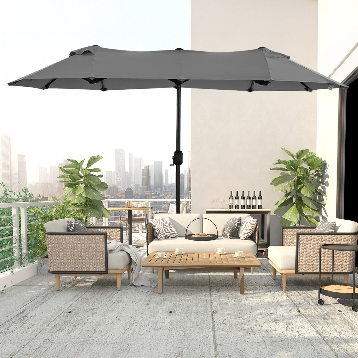 Angel Living Doppelsonnenschirm mit kurbel Groß Sonnenschirm Marktschirm für Terrasse,Balkon & Garten UPF 50+