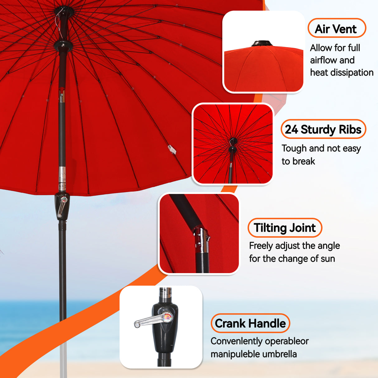 250cm Sonneschirm Sonnenschutz neigbar Rostfrei aus Aluminium, Stahl und Polyester