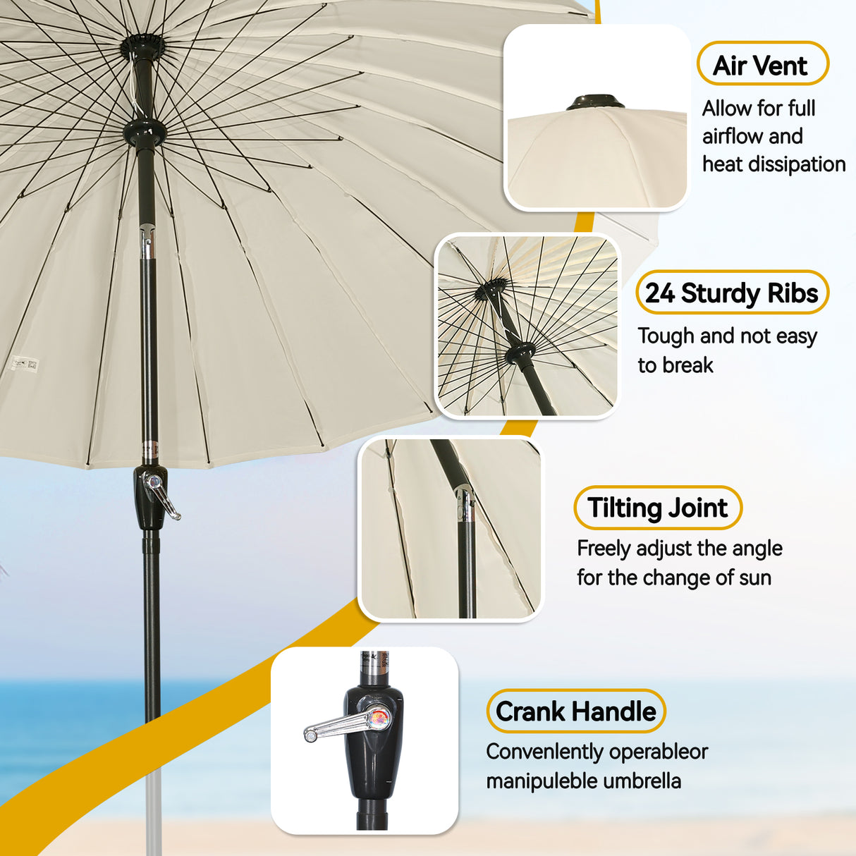 250cm Sonneschirm Sonnenschutz neigbar Rostfrei aus Aluminium, Stahl und Polyester