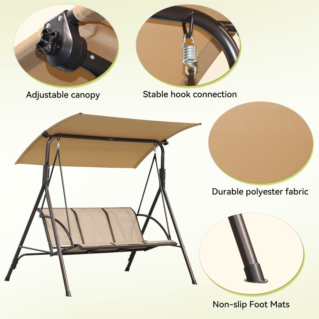 Angel Living Hollywoodschaukel Gartenschaukel 3 Sitzer mit Sonnenschutz aus Stahl Braun 170 x 110 x152cm